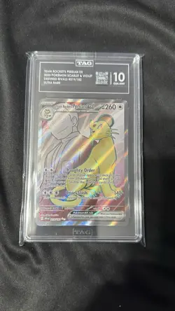Pokemon Destined Rivals TEAM ROCKET’S PERSIAN EX 219/182 Ultra Rare TAG 10 - Image 1