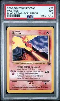 2000 POKEMON PROMO BLACK STAR TOSHINAO AOKI ERR #21 MOLTRES PSA 7 - Image 1
