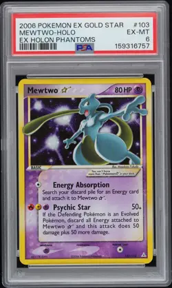 2006 POKEMON EX HOLON PHANTOMS GOLD STAR #103 MEWTWO-HOLO PSA 6 - Image 1