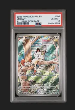 2025 POKEMON PFL EN-PHANTASMAL FLAMES ILLUSTRATION RARE #106 MEOWTH PSA 10 - Image 2