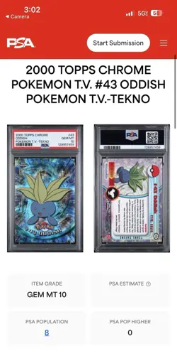 2000 Topps Chrome Pokemon Oddish Tekno PSA 10 Low Pop Rare #43 Series 1 - Image 3
