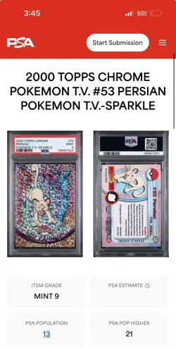 2000 Topps Chrome Pokemon Persian Sparkle PSA 9 Low Pop Rare #53 Series 1 - Image 3