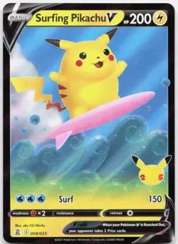 Pokemon TCG Surfing Pikachu V Celebrations Ultra Rare 008/025 Holo - Image 1