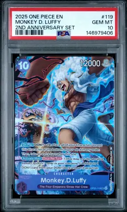 2025 ONE PIECE OP05 119 MONKEY D LUFFY ENGLISH 2ND ANNIVERSARY SET PROMO PSA 10 - Image 1
