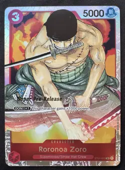 Roronoa Zoro ST01-013 Super Pre-Release One Piece Card Game LP - Image 1
