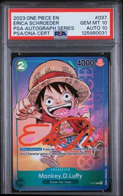 2023 ONE PIECE PROMOS #037 MONKEY D LUFFY FOIL PSA 10 ERICA SCHOEDER AUTO 10 - Image 3