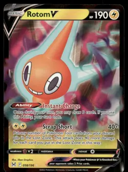 Pokemon Cards Rotom V 058/196 Lost Origin Holo V Rare NM - Image 1