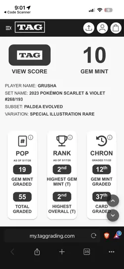 2023 POKEMON PAL EN-PALDEA EVOLVED SPECIAL ILLUSTRATION RARE #268 GRUSHA TAG 10 - Image 3