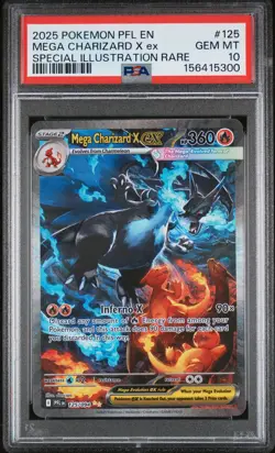2025 POKEMON PFL EN-PHANTASMAL FLAMES #125 MEGA CHARIZARD X EX PSA 10 - Image 1