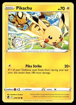 PIKACHU 049/195 COMMON SILVER TEMPEST POKEMON - Image 1