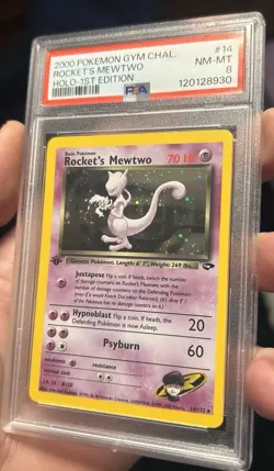 Rockets Mewtwo 1st Edition Gym Challenge SWIRL Card 14/132 PSA 8 Pokemon TCG - Image 2