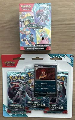 Pokemon JOURNEY TOGETHER Lot Booster Bundle + 3-Pack Blister Scrafty NEW SEALED - Image 1