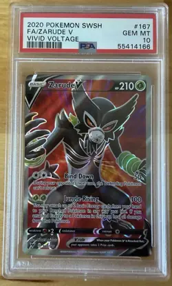 2020 POKEMON SWORD & SHIELD VIVID VOLTAGE #167 FULL ART/ZARUDE V PSA 10 - Image 1