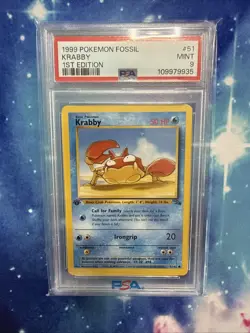 1999 Pokemon Fossil Krabby First Edition PSA 9 - Image 1