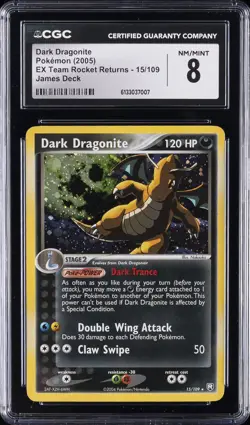 2005 POKEMON ENGLISH EX TEAM ROCKET RETURNS HOLO #15 DARK DRAGONITE CGC 8 - Image 1