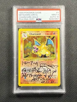 Pokemon Card PSA 9 Mint / 10 Gem MT Auto Arita Signed Charizard Base Set Sketch - Image 1