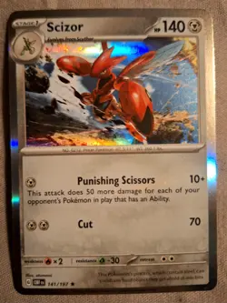 Pokemon Cards: Scizor 141/197 Rare Holofoil | S&V: Obsidian Flames - Pokemon TCG - Image 1