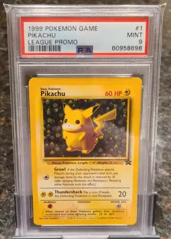 1999 Pokemon Game #1 Pikachu PSA 9 MINT League Promo Ivy Black Star - Image 1