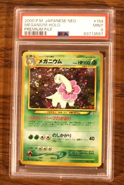 2000 Pokemon Japanese NEO #154 Meganium Holo Card - PSA 9 - Premium File - Image 1