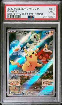 PSA 9 Pikachu 001/SV-P Japanese Pokemon Card Scarlet & Violet Pre-Order PROMO - Image 1