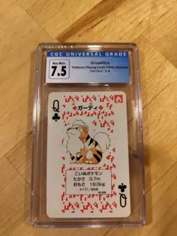 1996 Pokemon Growlithe Red Back Poker Playing Card Queen of Clubs- CGC 7.5 - Image 1