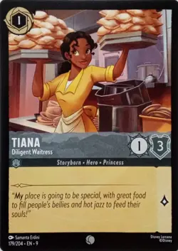 179/204 TIANA DILIGENT WAITRESS EN9 COMMON DISNEY LORCANA CARD - Image 1