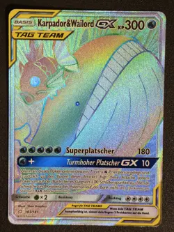 Pokemon TCG Karte Karpador & Wailord 183/181 GX Team Up Rainbow Rare - Image 1
