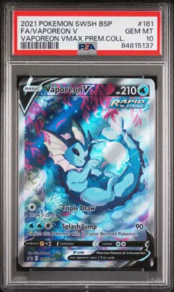 2021 POKEMON SWSH BLACK STAR PROMO #181 FULL ART/VAPOREON V PSA 10 - Image 1