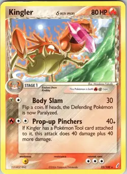 Kingler (Delta Species) 22/100 Crystal Guardians Pokemon TCG LP Normal - Image 1