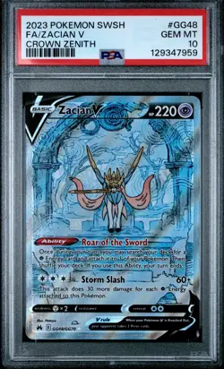 2023 POKEMON SWORD & SHIELD CROWN ZENITH #GG48 FULL ART/ZACIAN V PSA 10 - Image 1
