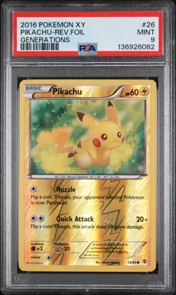 2016 Pokemon XY Generations Pikachu #26 Reverse Foil PSA 9 MINT - Image 1