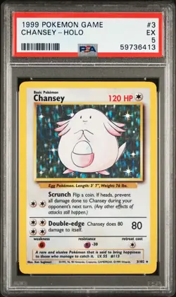 1999 POKEMON BASE SET UNLIMITED #3 CHANSEY-HOLO PSA 5 - Image 1