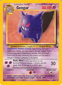 Gengar 20/62 Rare Fossil Pokemon Unlimited Lightly Played - Image 1