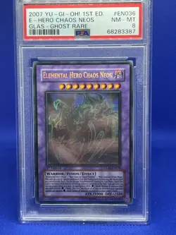 Yugioh! Elemental Hero Chaos Neos GLAS-EN036 1st Edition PSA 8 Ghost Rare 🔥👻🔥 - Image 1