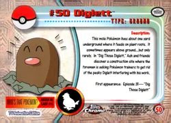 Pokemon Card -Diglett 2000 Topps Chrome TV Animation Edition #50 Card - Image 2