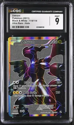 CGC 9 MINT Zekrom 114/114 Black & White Ultra Rare Holo Pokemon Card - Image 1