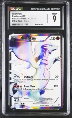 CGC 9 MINT Reshiram 2011 Black & White 113/114 Ultra Rare Holo Pokemon Card - Image 1