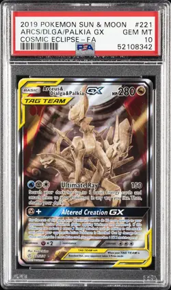 POKEMON SUN & MOON COSMIC ECLIPSE FULL ART/ARCEUS & DIALGA & PALKIA GX PSA 10 - Image 1