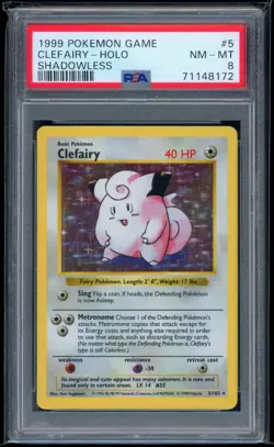 1999 Pokemon Shadowless Base 5/102 Clefairy Holo PSA NM-MT 8 - Image 1