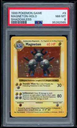 1999 Pokemon Shadowless Base 9/102 Magneton Holo PSA NM-MT 8 - Image 1