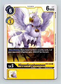 HippoGryphonmon BT4-044 Common Yellow Ultimate (Lv5) Digimon Card CCG - Image 1