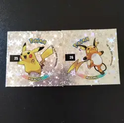 2001 Tazo Pokemon Slammer Foil Stickers Taps Pikachu Raichu Vintage Lot of 2 - Image 1