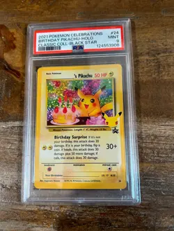 POKEMON 2021 Celebrations Classic Coll Black Star BIRTHDAY PIKACHU #24 PSA 9 - Image 1