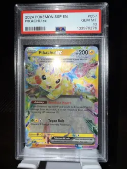 Pokemon 2024 Pikachu Ex psa 10 057 psa 10 English Surging Sparks - Image 1