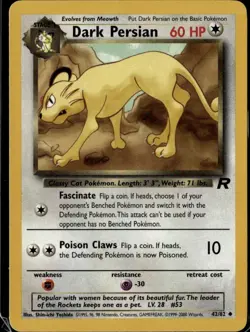 Dark Persian Uncommon Team Rocket 42/82 Colorless Unlimited Pokemon Card - Image 1