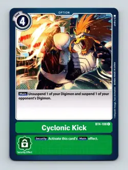 Cyclonic Kick BT4-108 Common Green Option Digimon Card CCG - Image 1