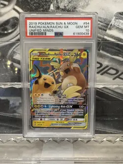 Pokemon TCG Raichu Alolan Raichu Tag Team GX Unified Minds 54/236 PSA 10 - Image 1