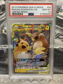 Pokemon TCG Raichu Alolan Raichu Tag Team GX Unified Minds 54/236 PSA 10 - Image 2