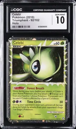 2010 POKEMON TRIUMPHANT HOLO #92/102 CELEBI CGC 10 GEM MINT - Image 1