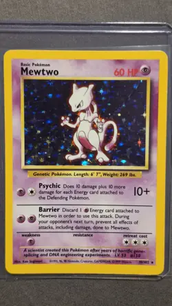 Pokemon TCG Mewtwo 10/102 Base Set Holo Rare Basic 60 HP English 1999 WotC - Image 1